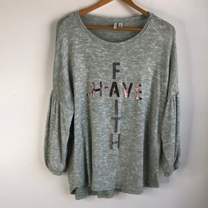 CATO sage green soft “faith” top